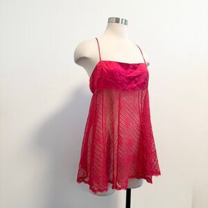 Victorias Secret Y2K Red Lace Retro Mini Slip Nightgown Large Coquette Babydoll